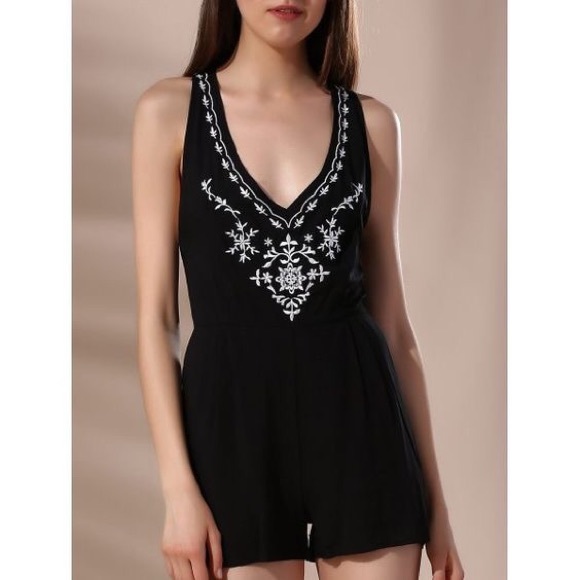 Forever 21 Pants - NWOT Forever 21 Open Back, embroidered Romper